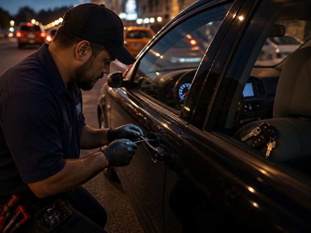 Technician providing car lockout assistance on a Memphis street